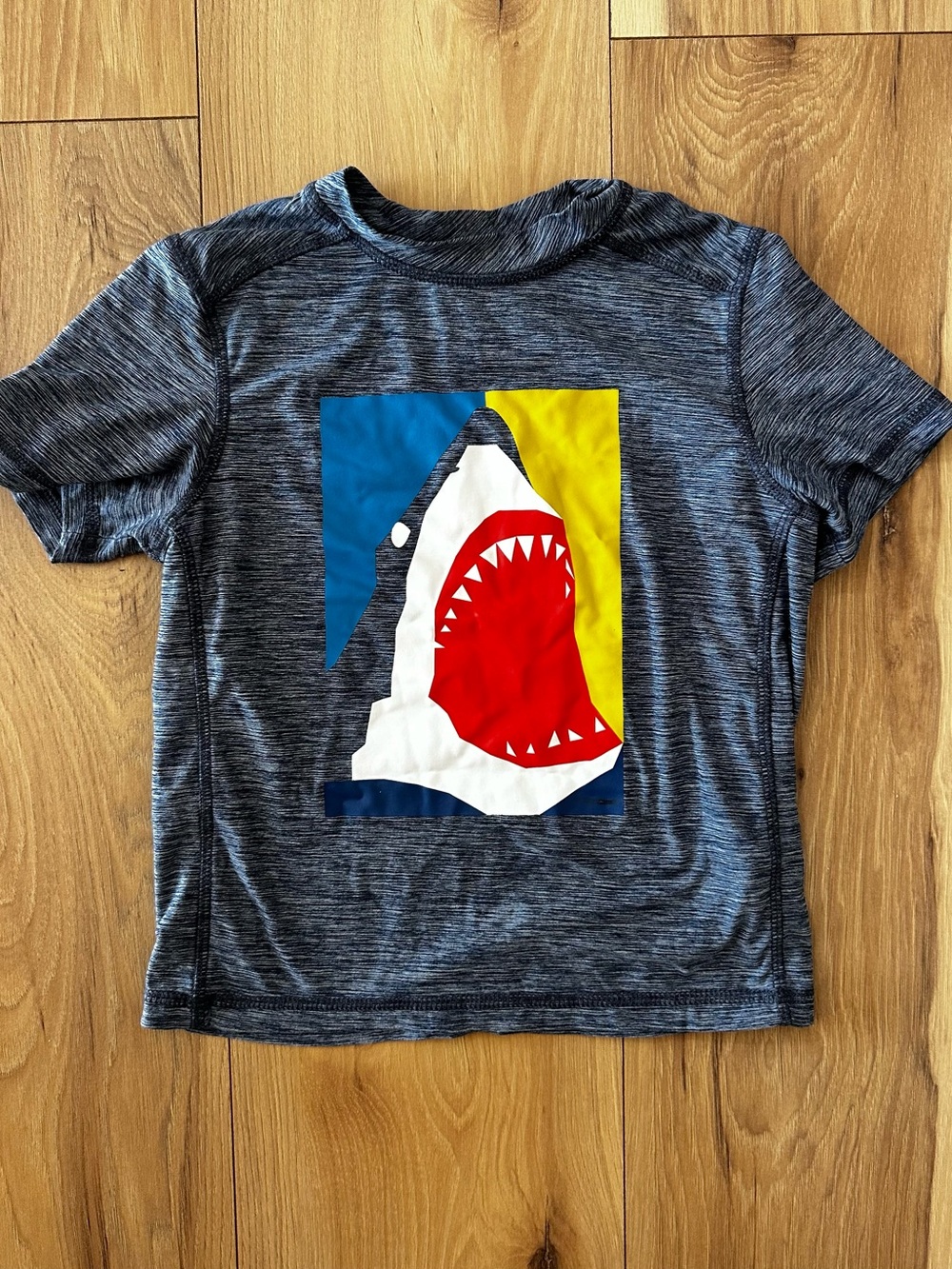 Hanna Andersson Heather Navy Tee with Colorful Shark Graphic Rash Guard Swim